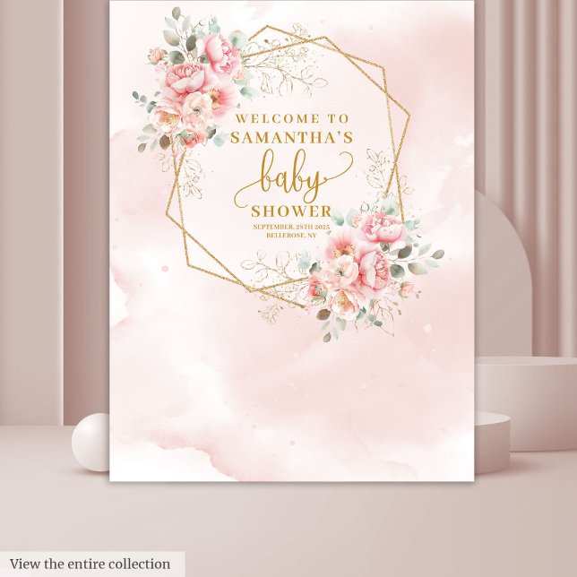 Extravaganter Duschkabine aus Rosa-Foto Wandteppich (Fancy blush pink gold baby shower photo booth Tapestry)