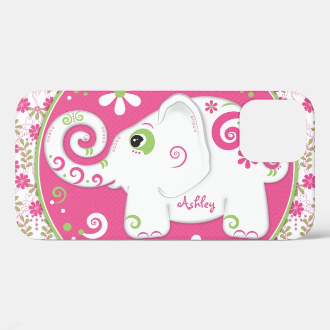 Extravaganter Elefant, florenrosa grün Case-Mate iPhone Hülle (Rückseite (Horizontal))