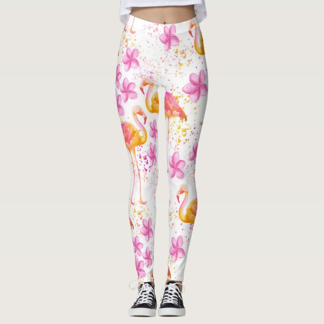 Extravaganter Flamingo Leggings (Vorderseite)