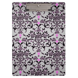 Extravaganter Floral Damask Schwarz Lila Silber We Klemmbrett