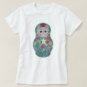 Extravaganter floraler Meowtreshka-T - Shirt