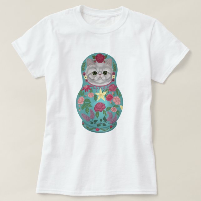 Extravaganter floraler Meowtreshka-T - Shirt (Design vorne)