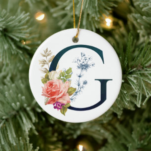 Extravaganter floraler Monogramm Buchstabe G Keramik Ornament