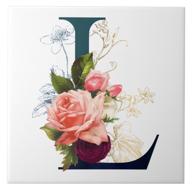 Extravaganter floraler Monogramm Letter L Unterset Fliese (Vorderseite)