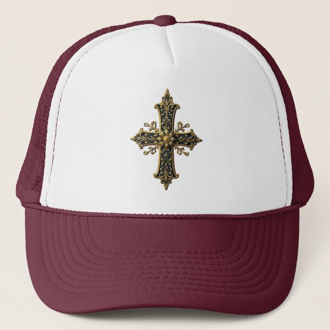 Extravaganter Gold Cross Trucker Hut Truckerkappe (Vorderseite)