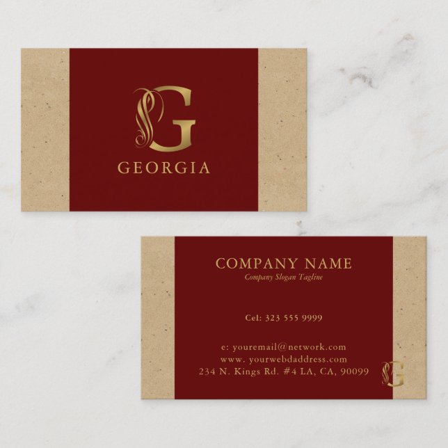 Extravaganter Goldbrief G Monogramm auf Rot und Ka Visitenkarte (Vorne/Hinten)