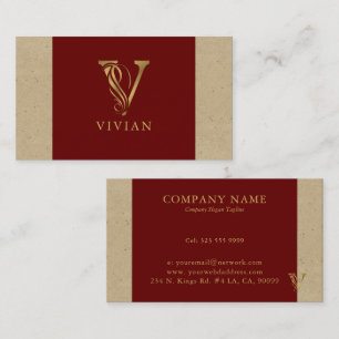 Extravaganter Goldbrief V Monogramm auf Rot und Ka Visitenkarte