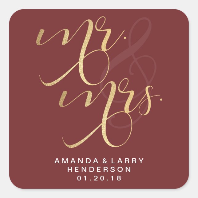 Extravaganter GoldMr. und Mrs. Wedding Stickers (Vorderseite)