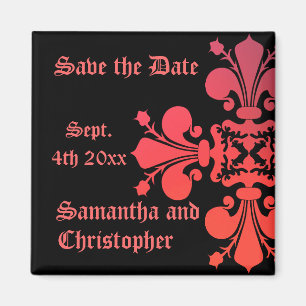 Extravaganter Goth Fleur de Lys Damast Save the Magnet