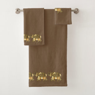 Extravaganter Hintergrund der Goldelefant- Brown Badhandtuch Set
