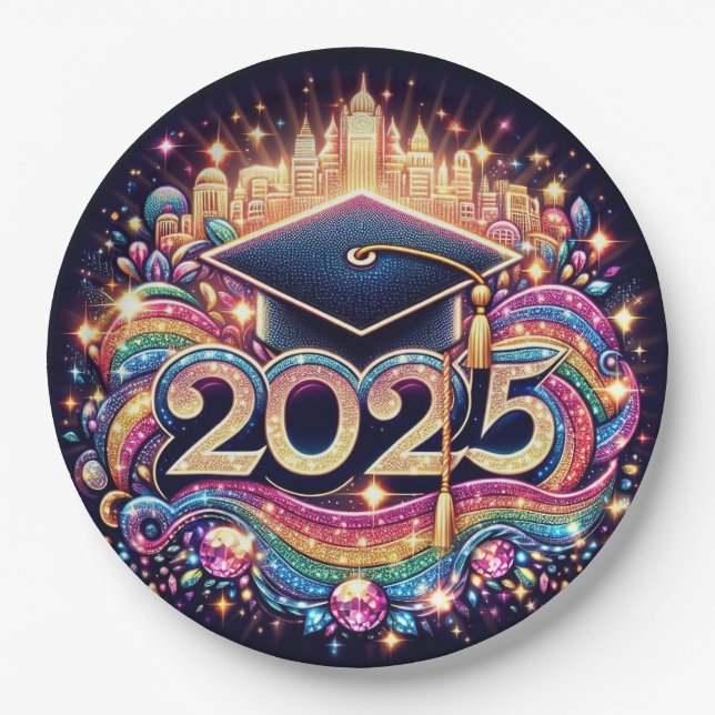 Extravaganter Hochschulabschluss 2025 Pappteller (Vorderseite)