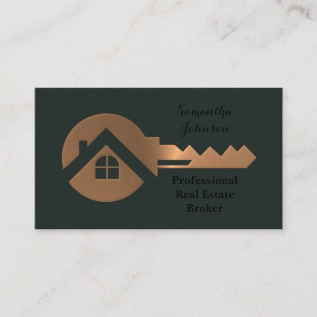 Extravaganter Kupfer Key Real Anwesen Broker Busin Visitenkarte (Vorderseite)
