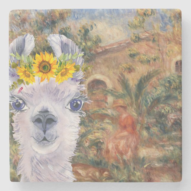 Extravaganter Llama- und Renoir-Bauernhof Steinuntersetzer (Vorderseite)