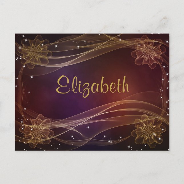 Extravaganter Maroon-Hintergrund mit Wispy-Gold-Ak Postkarte (Vorderseite)