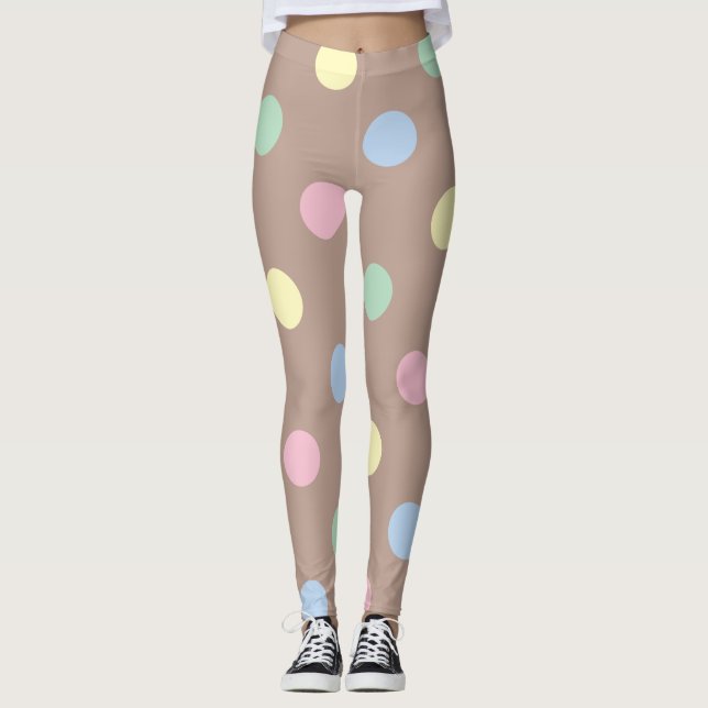 Extravaganter mehrfarbiger und brauner Retro-Polka Leggings (Vorderseite)