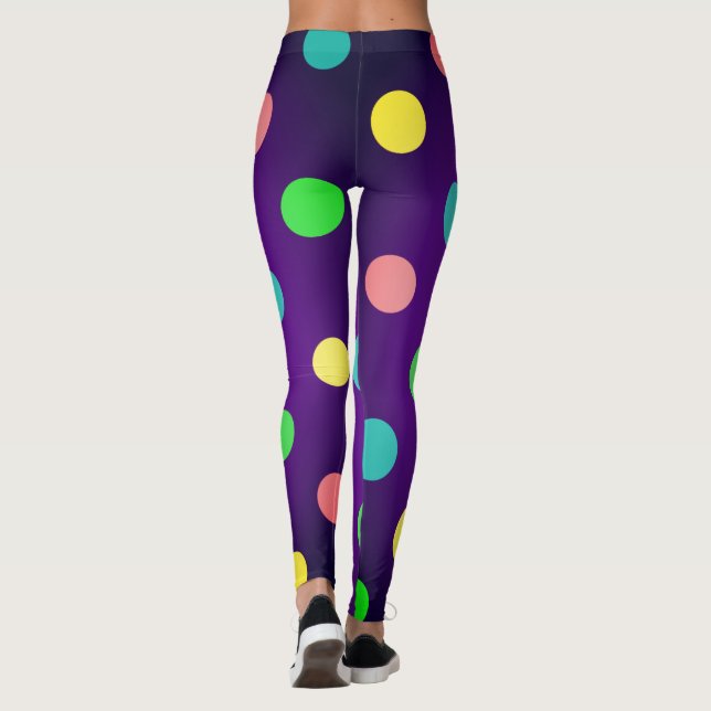 Extravaganter mehrfarbiger und Lila Retro-Polka-Pu Leggings (Rückseite)