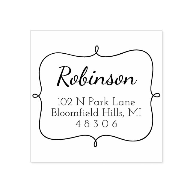 Extravaganter Rahmen | Script-Rücksendeadresse Gummistempel (Prägung)