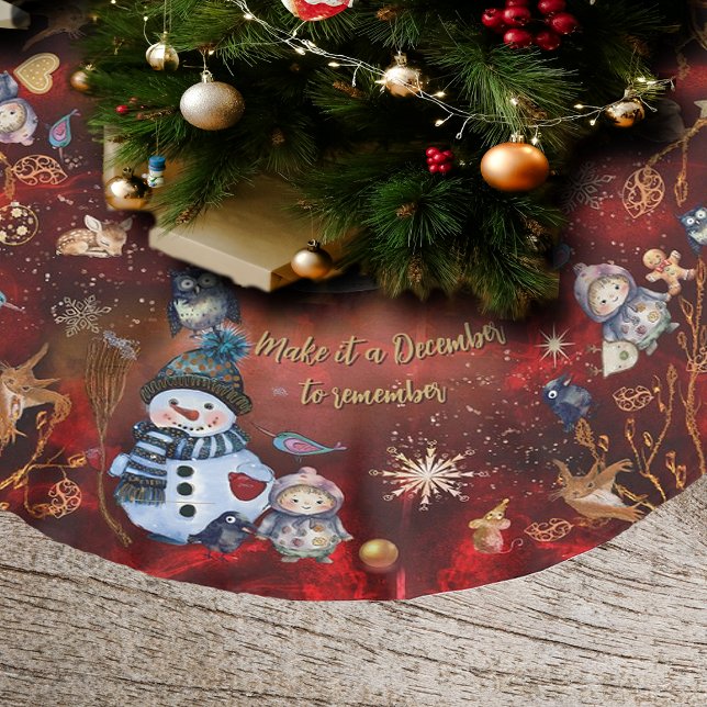 Extravaganter RED Gold Urlaub mit Charakteren Polyester Weihnachtsbaumdecke (Fancy RED Gold Holiday with Characters Brushed Polyester Tree Skir)