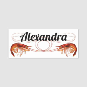 Extravaganter Roter Garnelen auf Weiß Namensschild