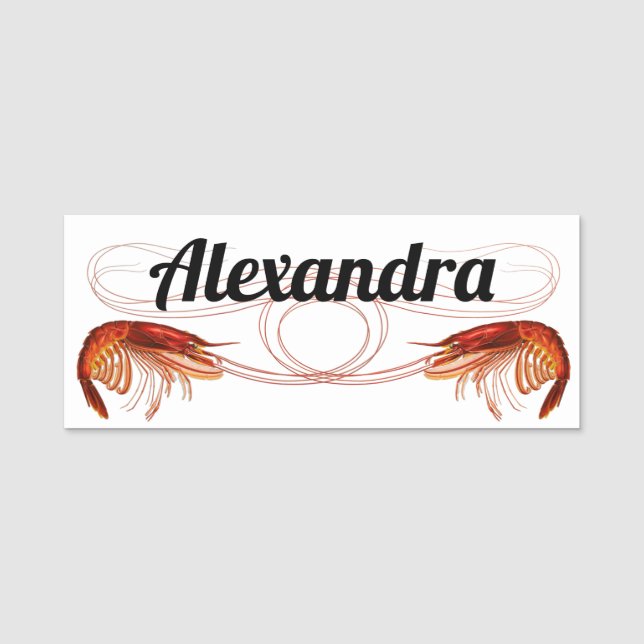Extravaganter Roter Garnelen auf Weiß     Namensschild (Vorderseite)