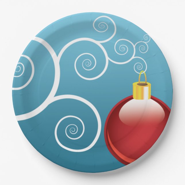 Extravaganter Roter Weihnachtsschmuck Blauer Hinte Pappteller (Vorderseite)