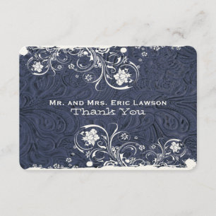 Extravaganter rustikaler blauer lederner Blick Dankeskarte