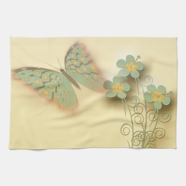 Extravaganter Schmetterling u. Blumen Handtuch (Horizontal)