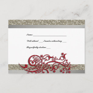 Extravaganter Silberroter Glitzer Schneeflocken UA RSVP Karte