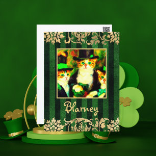 Extravaganter St Patrick's Day Katzen Blarney mit  Postkarte