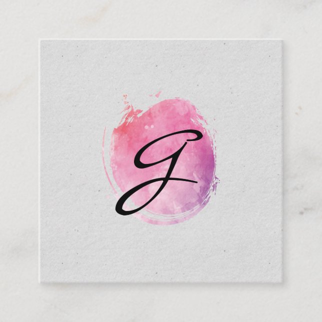 Extravaganter Text in rosa Farbe Monogramm Quadratische Visitenkarte (Vorderseite)