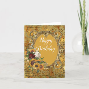 Extravaganter Vintager Sonnenblumen-Rahmen Geburts Dankeskarte