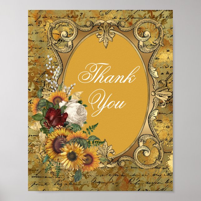 Extravaganter Vintager Sonnenblumenrahmen Vielen D Poster (Vorne)