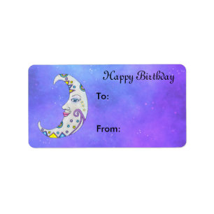 Extravaganter Weißer Halbmond Hübscher Himmel Lila Adressaufkleber