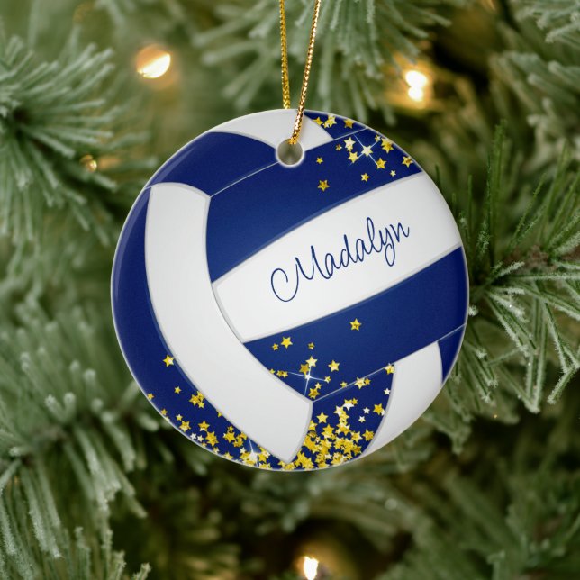 extravaganter weißer Volleyball mit goldenen Stern Keramik Ornament (Baum)