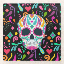 Extravaganter Zuckerschädel Glasuntersetzer