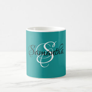 Extravagantes Aquamarines Farbmonogramm für benut Kaffeetasse