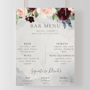 Extravagantes Bar-Menü für Peony Blume Poster