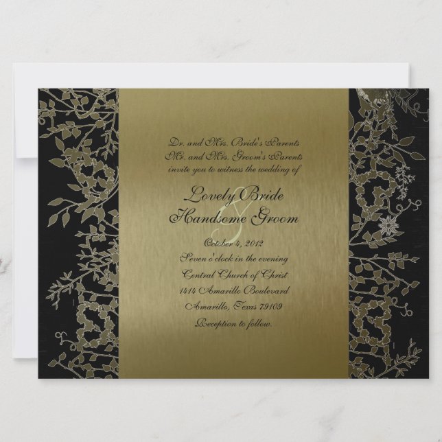 Extravagantes Black Gold Metallic Garden Hochzeit Einladung (Vorderseite)