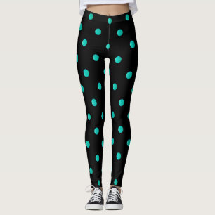 Extravagantes Blue Green und Black Retro Polka Dot Leggings