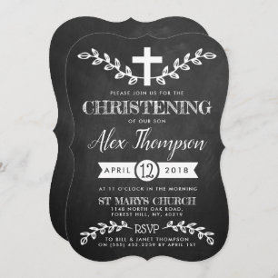 Extravagantes Chalkboard Cross & Foliage Christeni Einladung