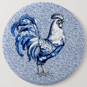 Extravagantes Delft-Blau-Weiß-Roster-Huhn Button