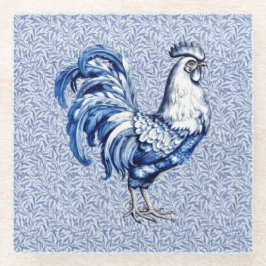 Extravagantes Delft-Blau-Weiß-Roster-Huhn Glasuntersetzer