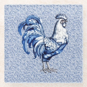 Extravagantes Delft-Blau-Weiß-Roster-Huhn Glasuntersetzer