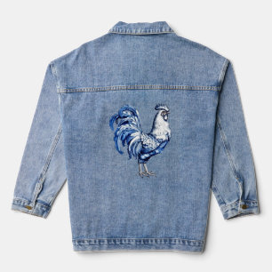 Extravagantes Delft-Blau-Weiß-Roster-Huhn Jeansjacke