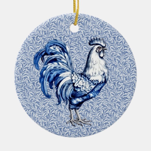 Extravagantes Delft-Blau-Weiß-Roster-Huhn Keramik Ornament (Vorne)