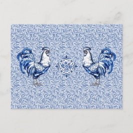 Extravagantes Delft-Blau-Weiß-Roster-Huhn Postkarte