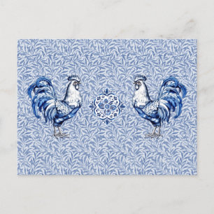 Extravagantes Delft-Blau-Weiß-Roster-Huhn Postkarte