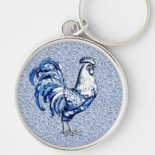 Extravagantes Delft-Blau-Weiß-Roster-Huhn Schlüsselanhänger