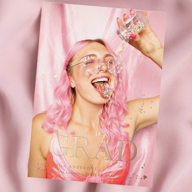 Extravagantes Foto | Grad | Rose Gold Real Foil Folieneinladung (Von Creator hochgeladen)