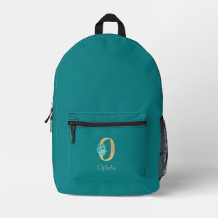 Extravagantes Gold & Aqua Floral Letter O Bedruckter Rucksack